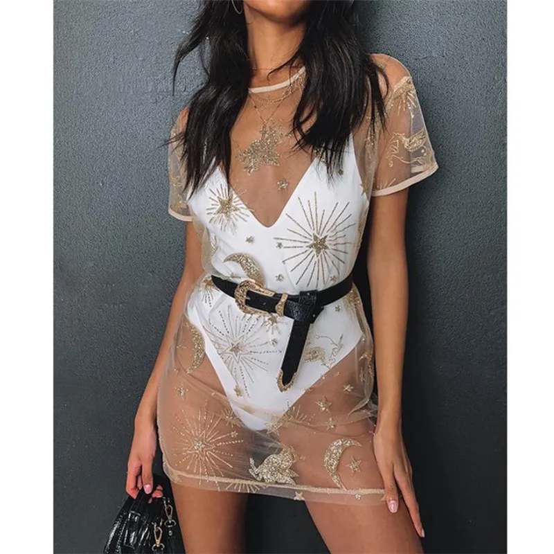 Летнее женское Сетчатое Прозрачное платье Бикини накидка купальник сексуальное