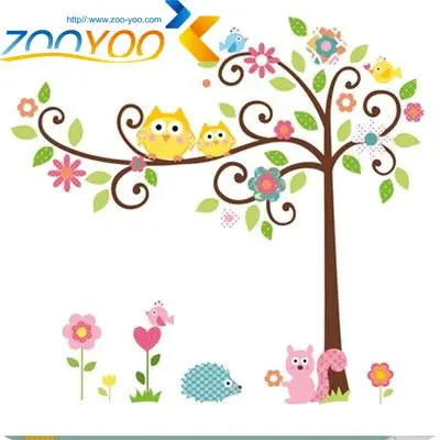 Мудрые совы на красочном дереве настенные наклейки для детских комнат ZooYoo1001S