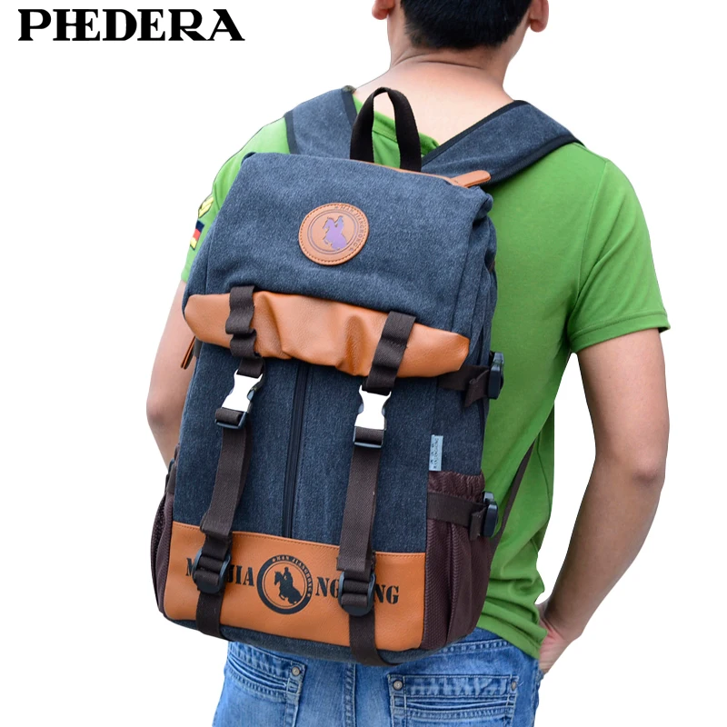 PHEDERA Большой Вместительный холщовый мужской рюкзак дорожный Винтажный Мужской