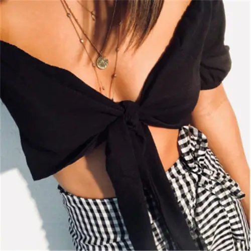 2018 Summer NEW Women off shoulder Vest Tops Halter Exposed Navel Bikini Black Sexy Briefs Blouse |