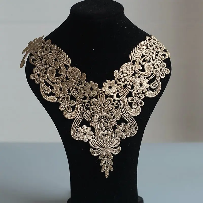 Золотой кружевной воротник аппликация шеи цветок Венеция кружева свадебное