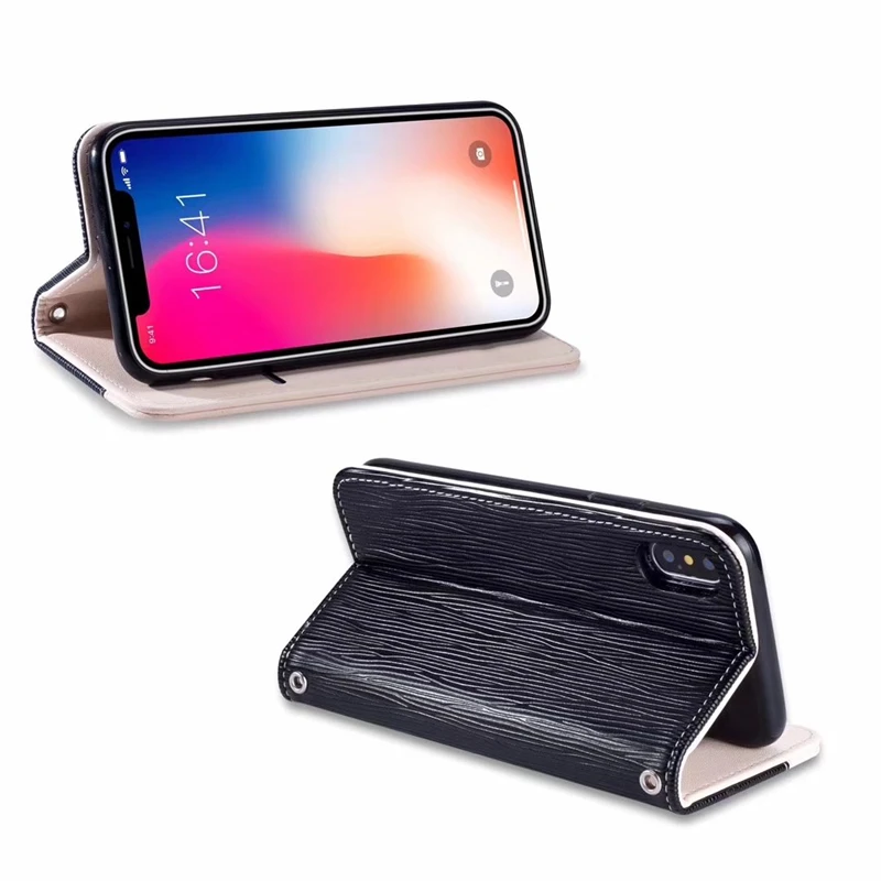 For Iphone X 10 8 7 Plus 6 6s SE 5S Wood Grain Wallet Leather Case Vertical Flip Cover Suck Magnetic Closure Dual Pouch | Мобильные