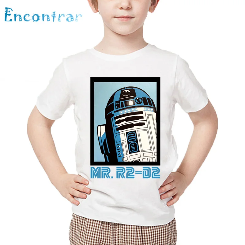Детские Звездные войны Робот R2-D2 с BB-8 забавная футболка для маленьких мальчиков девочек короткий рукав Лето Топы Дети Повседневная футболка, HKP5193 - Цвет: white-F