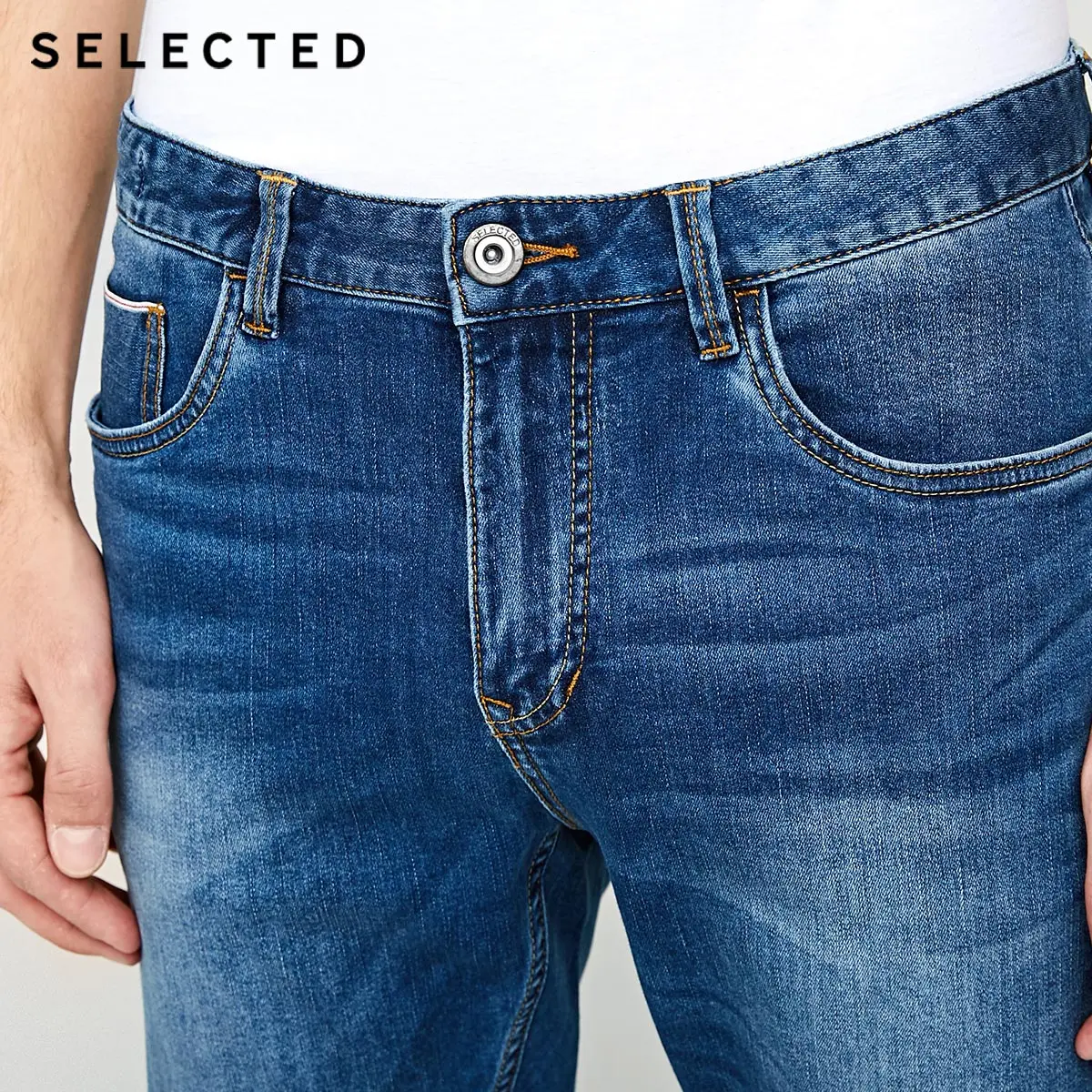 Выбранный Хлопок Смесь легкий стрейч Ретро выцветание Досуг Джинсовые брюки C |