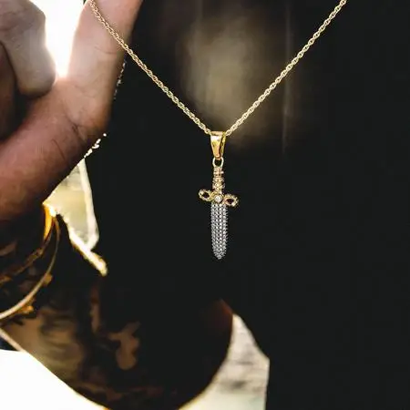 Винтажный Мужской нож BLING KING Очаровательное ожерелье с подвеской из кубического