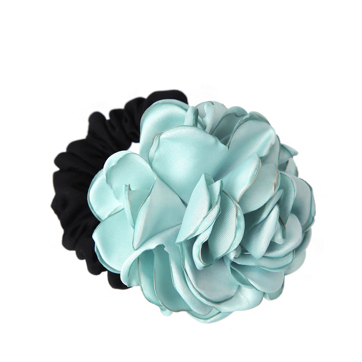 Big Flower Cloth Hair Bands for Women Girls Satin Rose Three Pearls Decor Elastic Hairbands Ponytail Headband |