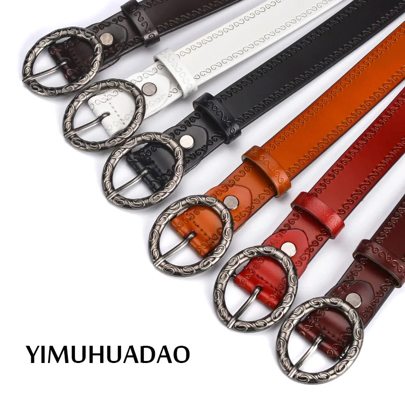 Fashion female genuine cow leather belt high quality belts with vintage pin buckle for ladies customized women's waistband . |