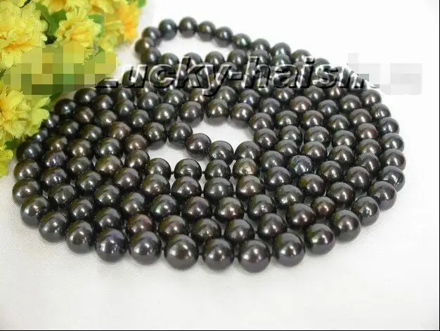 Бесплатная доставка&gt Новый хит 65 дюймов 12 мм круглый черный пресноводный жемчуг