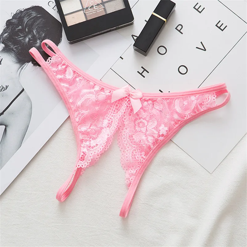 Pink Сексуальное эротичное нижнее бельё Для женщин Кружева Прозрачный с вырезом трусики эротические бельё, женские трусы с открытой промежностью секс стринги - Цвет: Pink