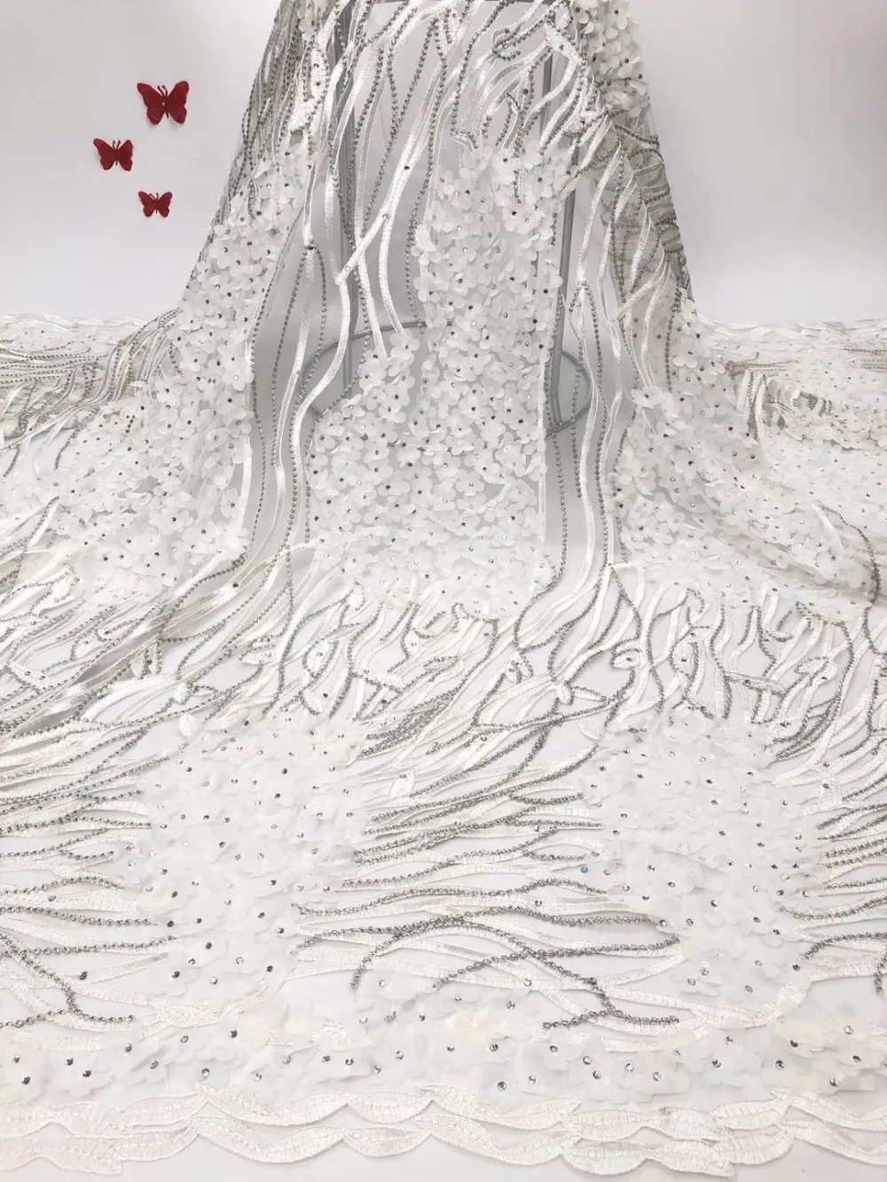 Красивая аппликация французский тюль кружева ткани нигерийский 3D аппликация из цветов Тюль Ткань для свадьбы JIAJUN151