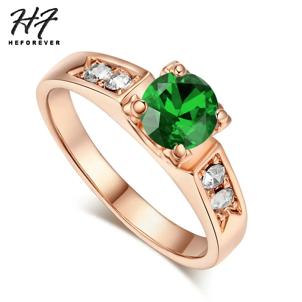 rose gold green 6 предметов, Классические обручальные кольца с кубическим цирконием для женщин, розовое золото, стразы, кольцо для влюбленных R051 - Цвет основного камня: rose gold green