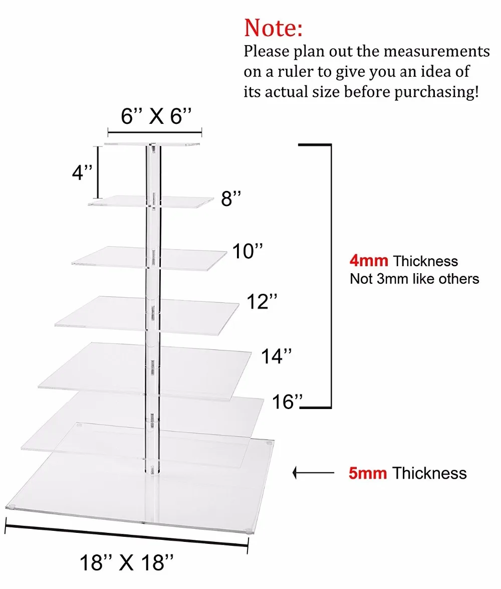 Подробные сведения о 7 ярусах кристально чистый прочный акриловый квадратный