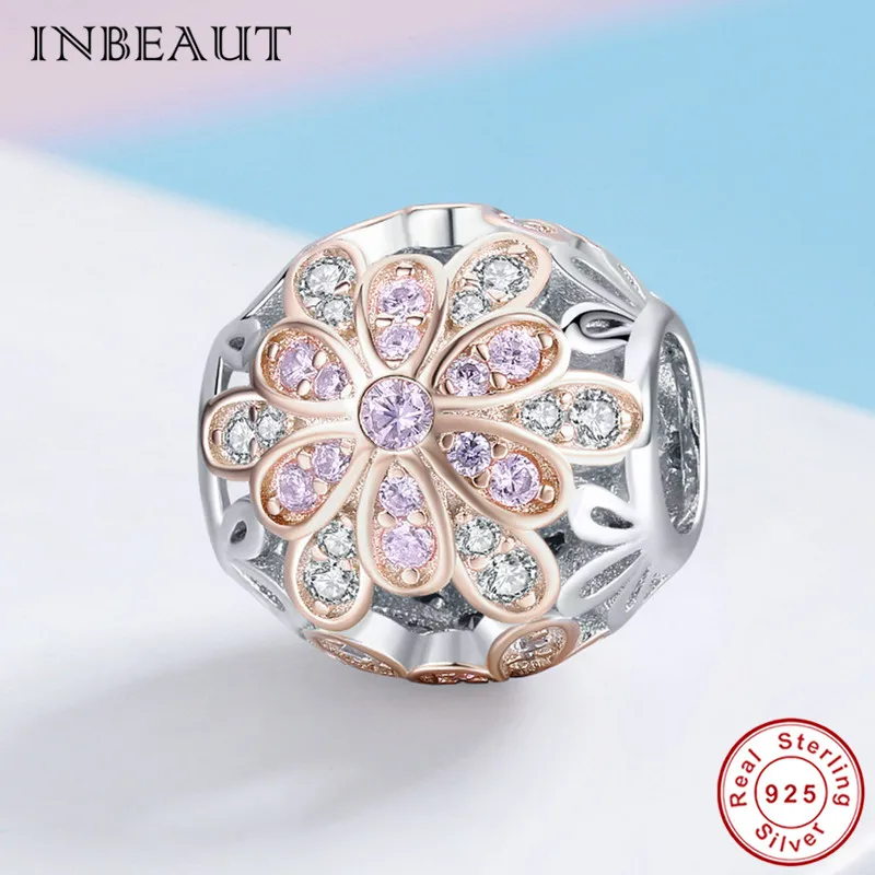 INBEAUT Стерлинговое Серебро 925 пробы круглый белый CZ оранжевый цветок розовое