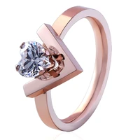 high quality unique design v shape inlaid heart crystal ring women wedding ring stainless steel rose gold color luxury love ring