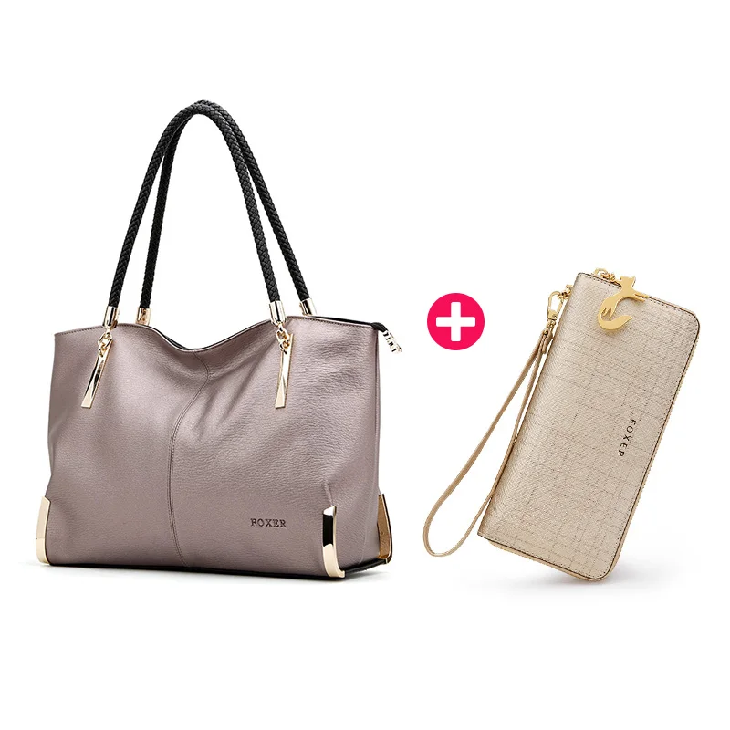 bag with wallet FOXER бренд Для женщин из коровьей кожи Сумки сумка Роскошные пряди Сумочка в комплекте ladytotes большой Ёмкость, на молнии, Женская сумочка, кошелек - Цвет: bag with wallet