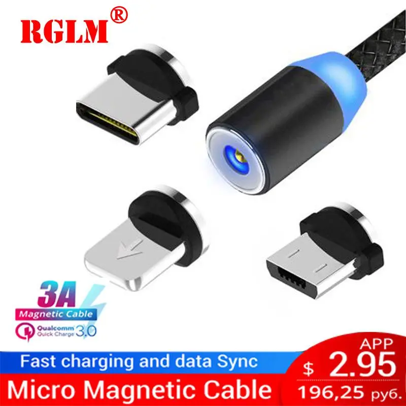 RGLM Магнитный Micro USB кабель для iPhone Samsung Type-c зарядный адаптер Type C кабели мобильных