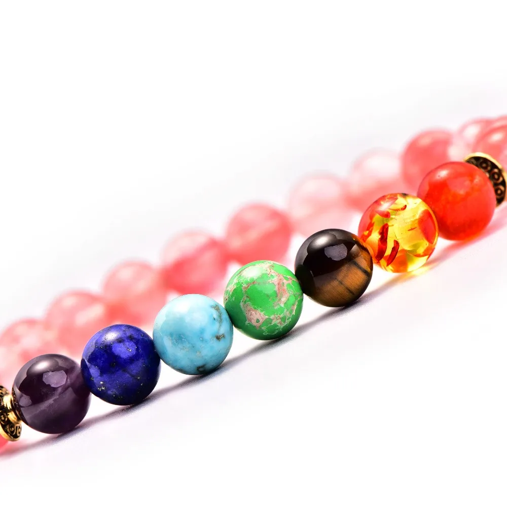 8 мм 7 Чакр Йога розовый браслет круглая Лава Исцеление баланса бусины молитва