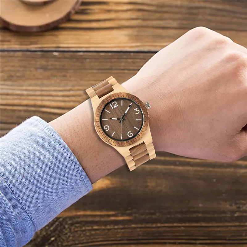 Новый ручной работы полный деревянный креативный мужской браслет кварцевые