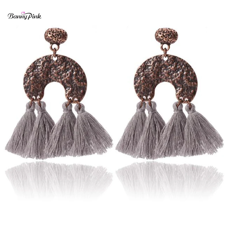 

Розовые богемные Многослойные Серьги-кисточки Banny для женщин, этнические длинные Подвесные серьги из сплава с гео, модные ювелирные украшен...