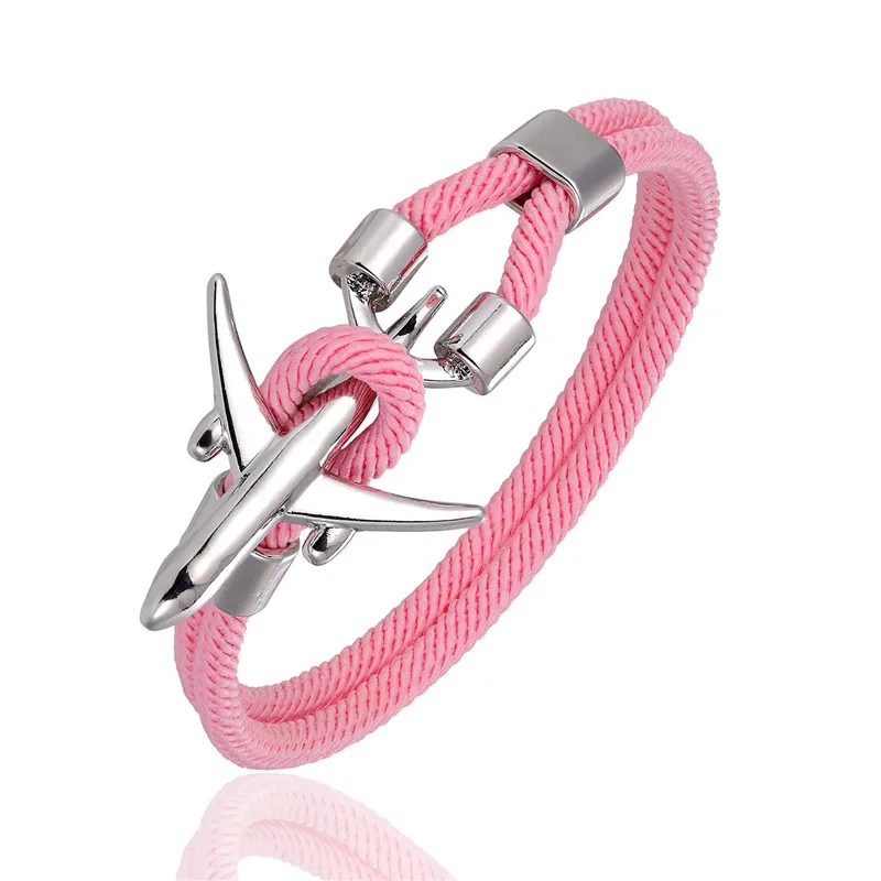 Pink MKENDN аэропорта Мода Для мужчин Для женщин самолет якорь Браслеты веревочная цепочка с подвеской из Паракорда авиации жизнь ювелирные браслеты hombres - Окраска металла: Pink