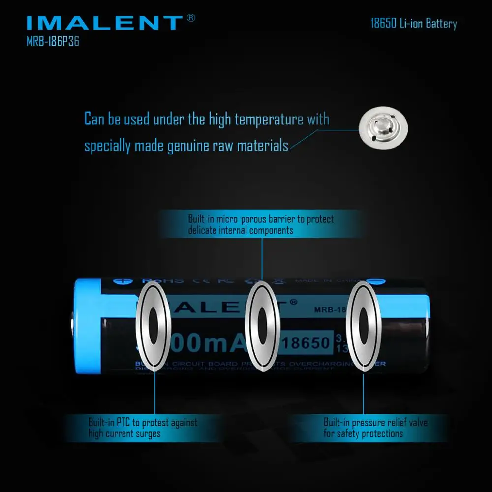 Imalent оригинальный MRB 186P36 18650 3600 Мощная батарея емкостью 6300 мaч литий ионные