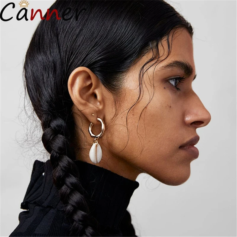 Женские простые серьги ракушки CANNER Золотые Большие капли эффектные висячие лето