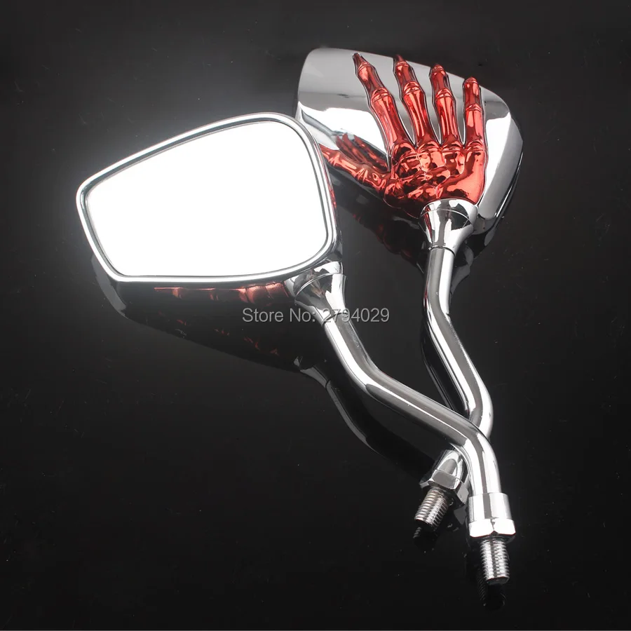 Red Chrome Skeleton Universal Scooter ATV MOTORCYCLE SKULL MIRRORS 8MM 10MM | Автомобили и мотоциклы