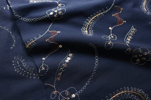 1 Ручной cheongsam платье ткань синий вышитый бисером лист тонкая хлопковая ткань - Цвет: 1