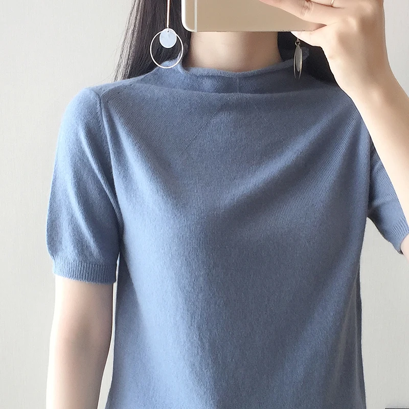 Весна 2019 лидер продаж однотонные пуловеры с рельефным воротником и полурукавом