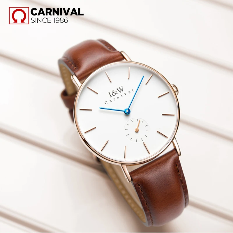CARNIVAL ультратонкие кварцевые мужские часы TopBrand роскошные розовые Модные Простые