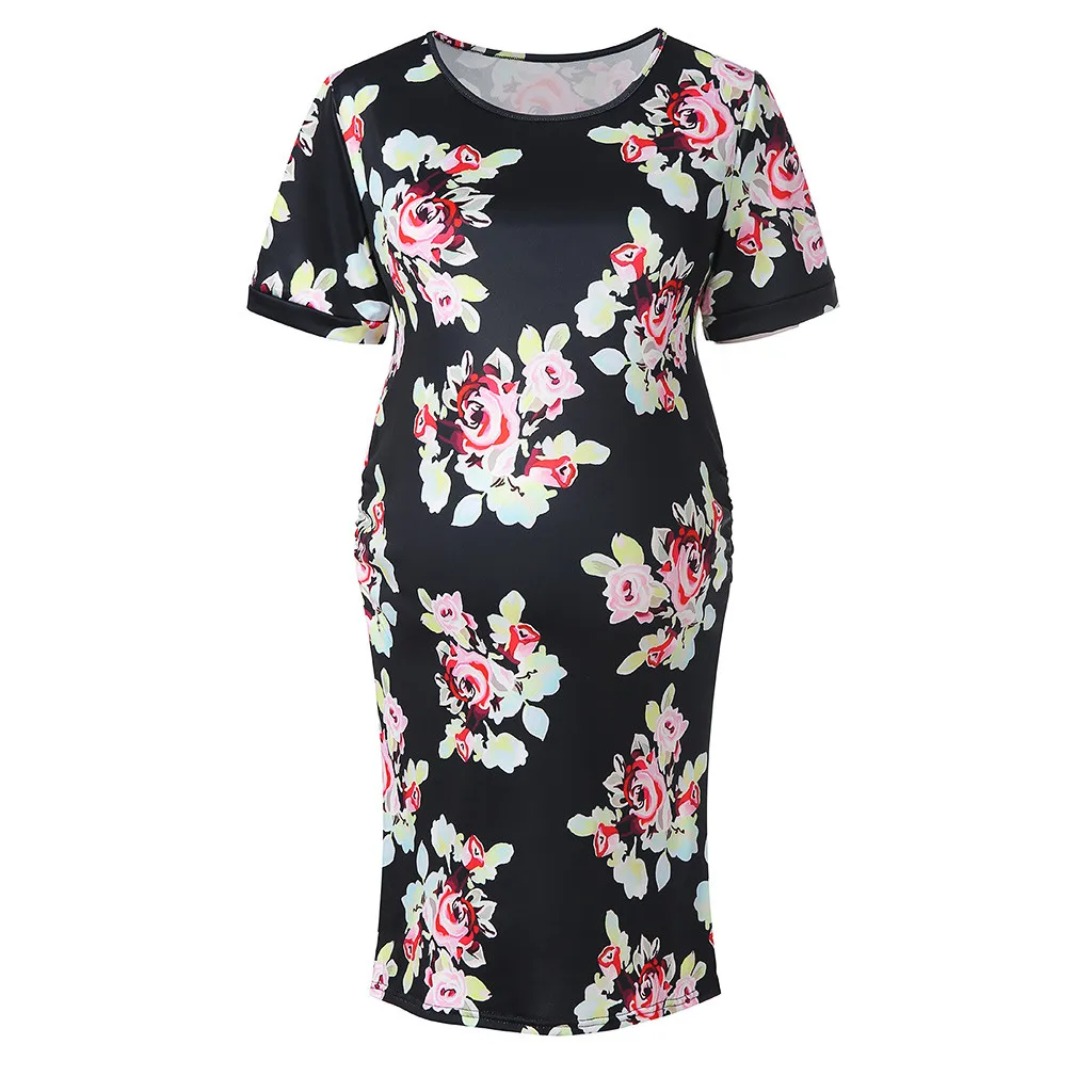 Женские платья для беременных с короткими рукавами и рюшами флористическая