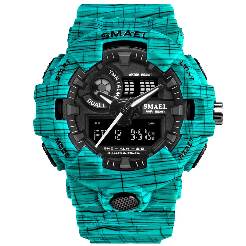 Light Blue Для мужчин часы белый Dual Time SMAEL Спорт Часы Будильник 8001 Военная Униформа армии наручные часы водонепроницаемые мужские часы relogio masculino - Цвет: Light Blue