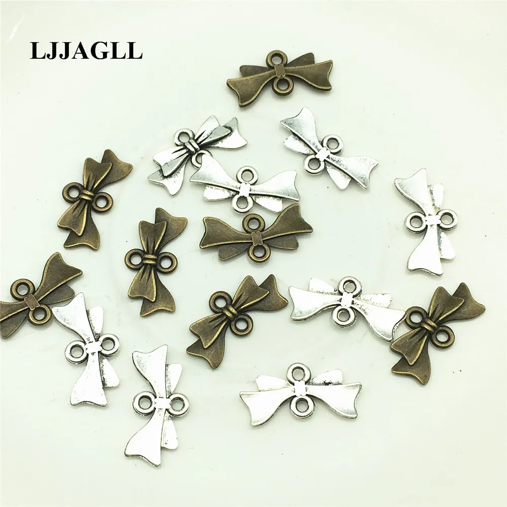

LJJAGLL Metal Jewelry Diy Connectors 30PCS 20*10mm Silver Bowknot Shape Charms Diy Pendants Jewelry Finding Components ALJQ004