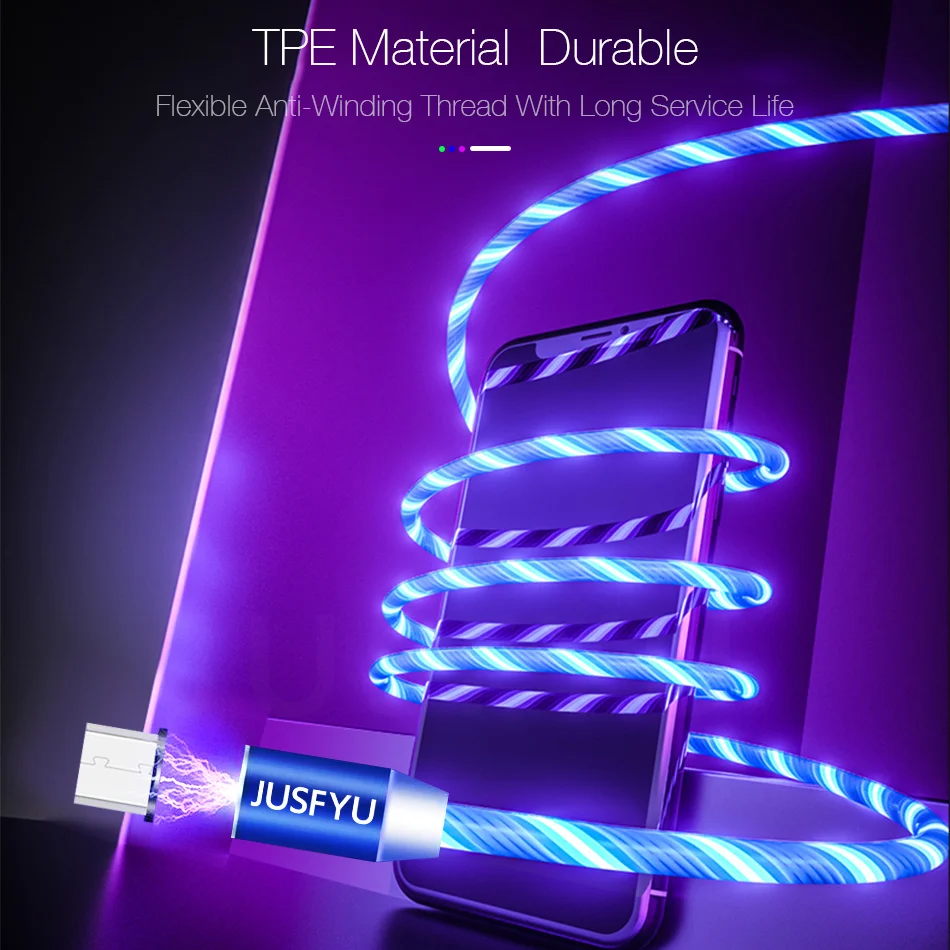 Магнитный кабель USB Тип C магнитный со светодиодной подсветкой быстрая зарядка