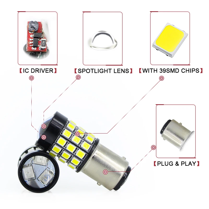 2*1157 BAY15D P21/5W Led 39smd Автомобильная Высокая мощность задний фонарь стоп/Задний