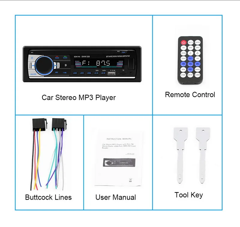 1 Din " lcd AUX 530 MP3 аудио автомобильный радиоприемник проигрыватель RCA USB 2,1 Bluetooth 4,0 FM пульт дистанционного управления U диск в тире DC 12 В стерео