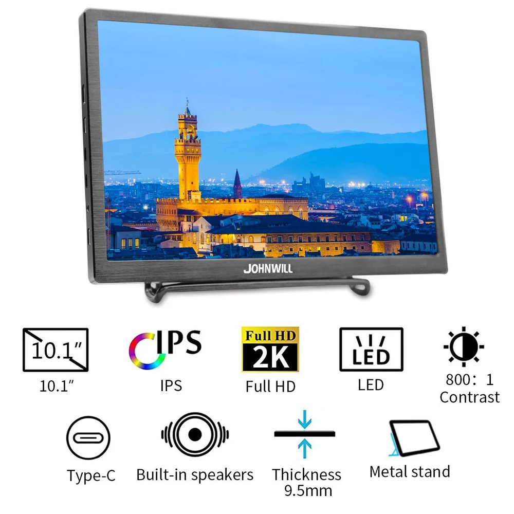 10,1 дюймовый портативный монитор, HD 2K ips экран, type-c(USB-C) ЖК-дисплей, HDMI Встроенные динамики подходит для ПК телефонов переключатель PS4