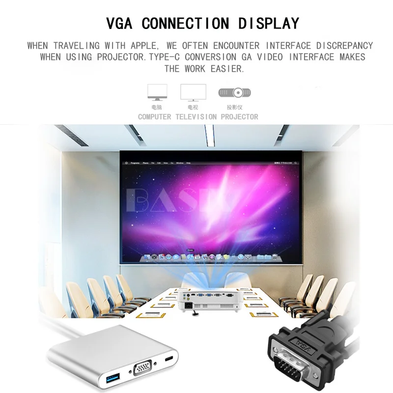 Basix Type C к VGA адаптер Usb концентратор USB 3 0 разветвитель USB-C зарядный конвертер