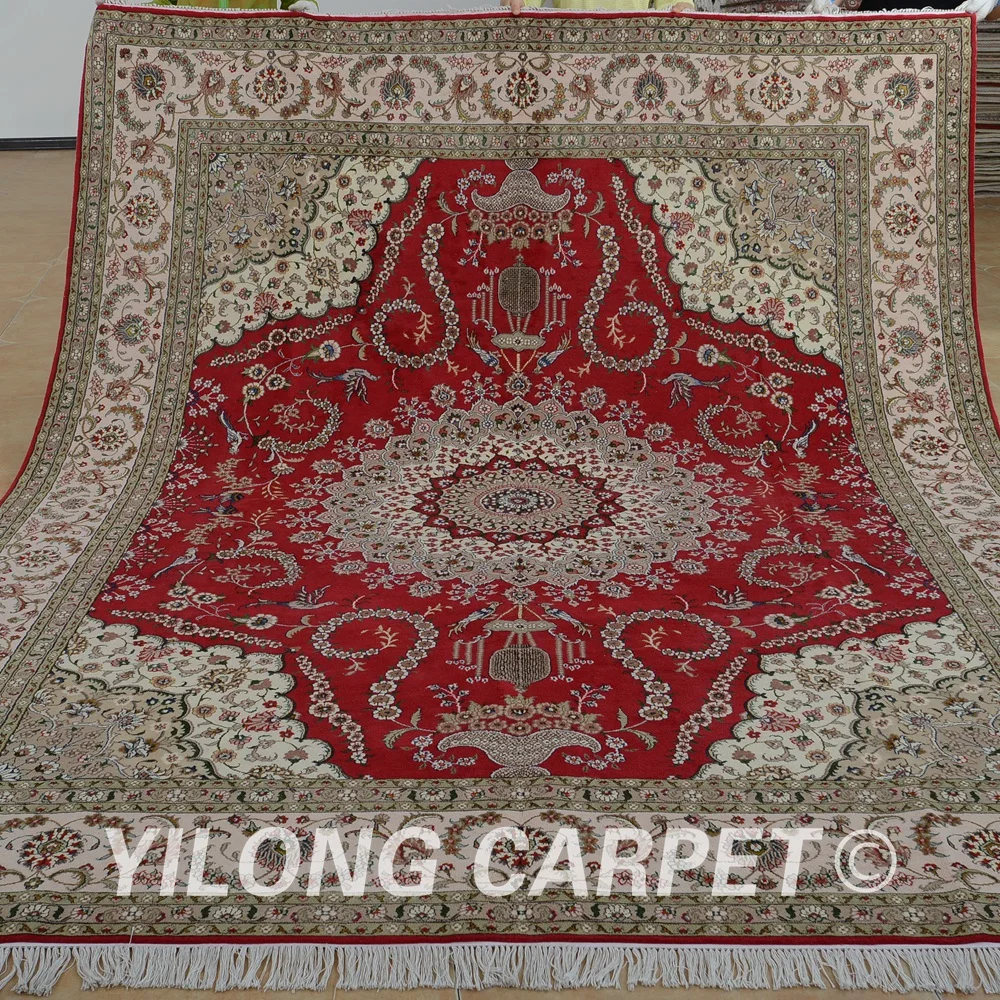 Yilong 8 'x 10' выгодный коврик Тебриз шерстяной красный ковер изысканная
