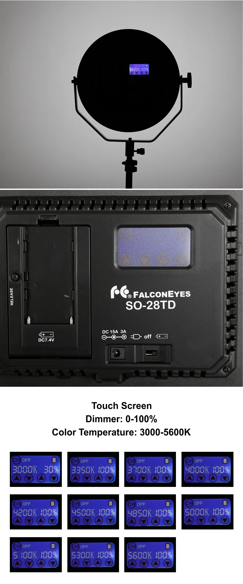 Светильник для видеосъемки Falcon Eyes, 28 Вт, светодиодная лампа для студийной фотосъемки, Круглый студийный светильник для съемок SO-28TD, комплект