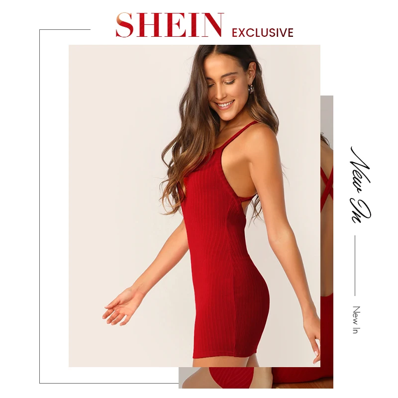 SHEIN Облегающее Трикотажное Платье С Открытой Спинкой Сексуальные Летние Женские Платья Без Рукавов