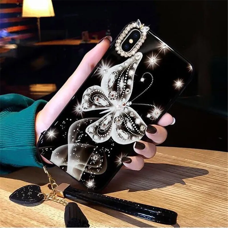 Роскошные Стразы Бабочка Цветы Чехол для телефона iPhone XS Max XR 6 6s 7 8 Plus X силиконовый