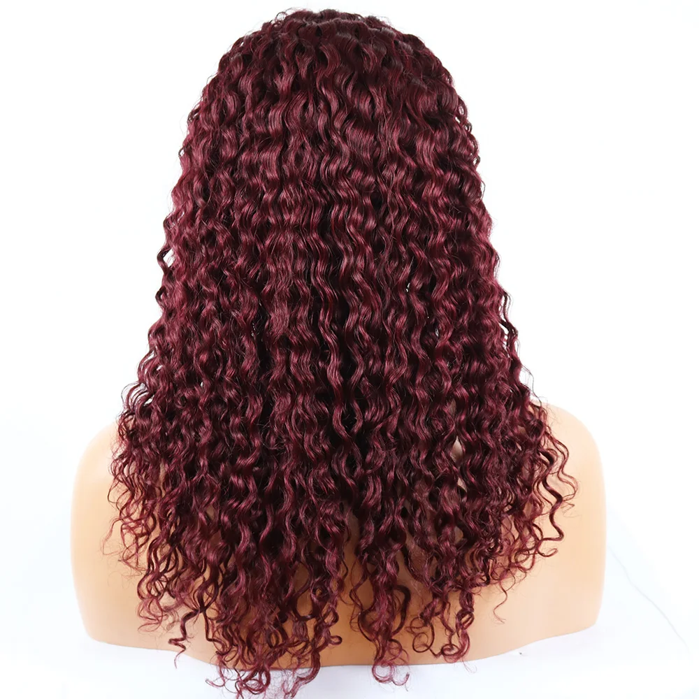 SimBeauty 99j Burgundy Brazilian Full Lace Human Hair Wigs Pre Plucked Glueless Curly Lace Front Wig For Women Baby Remy Hair