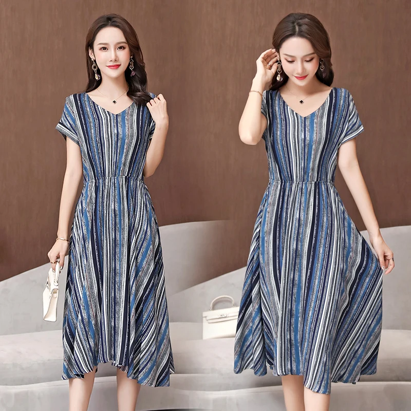 Летнее женское платье хлопок свободный принт плюс размер платья новинка 2019