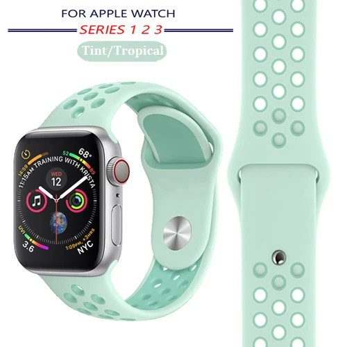 Teal Tint Ремешок для apple watch 42 мм 38 мм 44 мм 40 мм correa iwatch 5 4 3 2 спортивный силиконовый браслет для apple watch 4 аксессуары - Цвет ремешка: Teal Tint