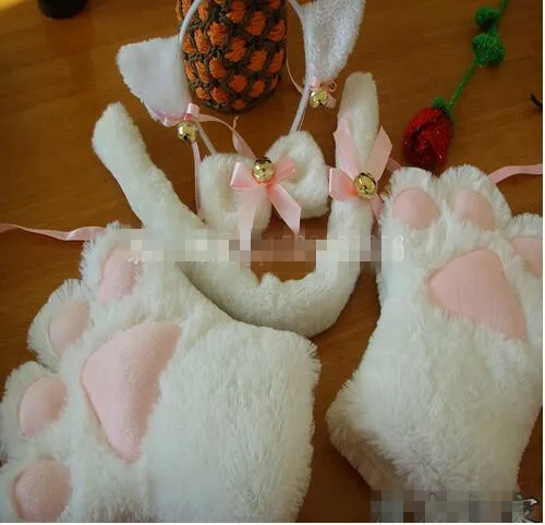 Костюм Кошки для косплея с кошачьим хвостом и ушками воротник рукавицы-лапы Аниме Лолита набор в готическом стиле