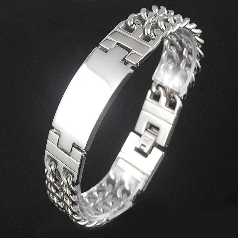 Amumiu выгравировано имя Нержавеющая сталь браслет Браслеты большой 18 мм wid colorfast Для мужчин панк jewelry браслет ID браслет kb790