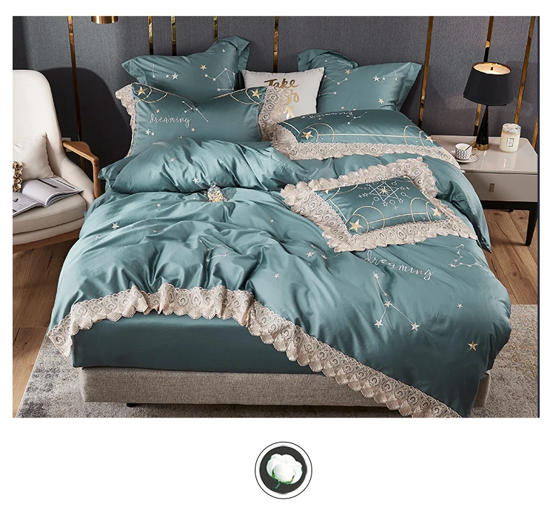 4Pcs blue Color Stain Luxury Bedding set King Queen twin size Royal Bed egyptian Cotton Duvet cover sheet pillowcase | Дом и сад