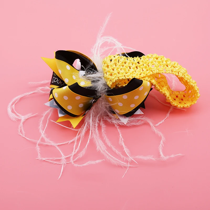 Girls Feathers Bow Hair Bands Headbands Crochet Kids Accessories For Halloween Festival | Детская одежда и обувь