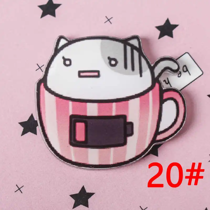20 1 шт. Милая чашка в виде кошки Мультяшные значки на булавке Kawaii значок bacgets на рюкзак значки на одежду акриловые значки Z67 - Цвет: 20